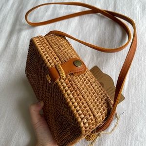 Rattan cross body purse